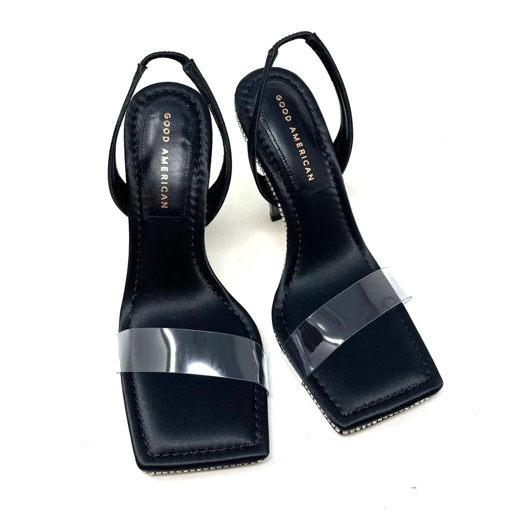 Good American Open Square Toe‎ Heels Black Size 8.5 GA120KD-E